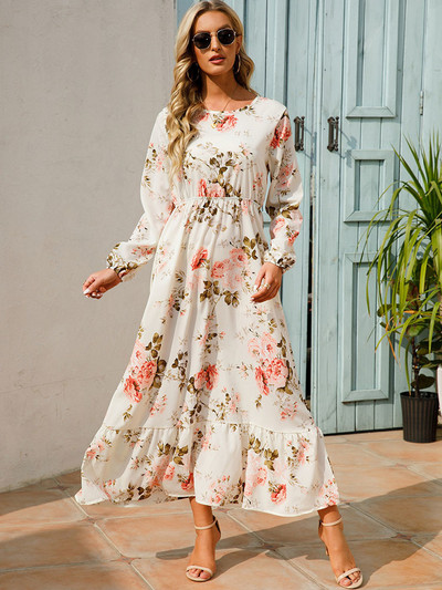 Rochie Boho elegantă, florală, pentru femei, cu talie înaltă, rochii maxi boeme, pentru femei, 2022, șic, coreeană, ținute de plajă cu mâneci lungi.