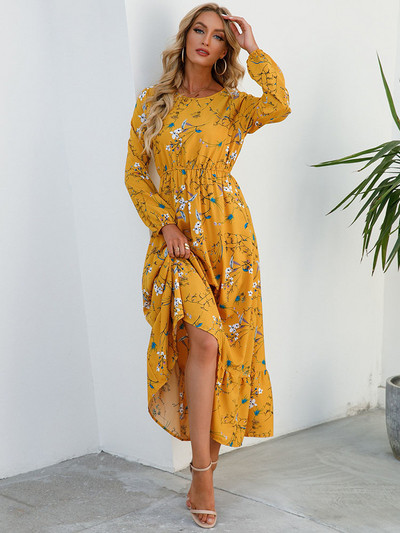 Rochie Boho elegantă, florală, pentru femei, cu talie înaltă, rochii maxi boeme, pentru femei, 2022, șic, coreeană, ținute de plajă cu mâneci lungi.