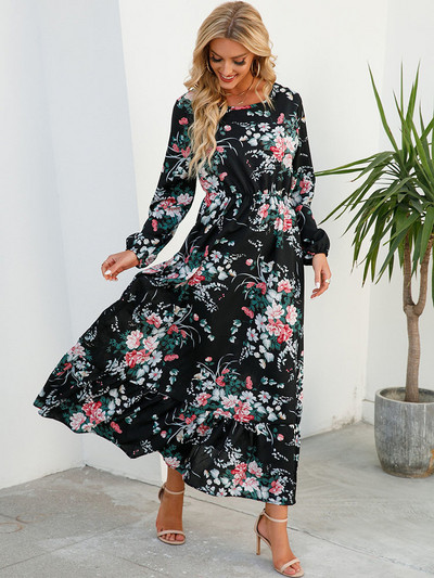 Rochie Boho elegantă, florală, pentru femei, cu talie înaltă, rochii maxi boeme, pentru femei, 2022, șic, coreeană, ținute de plajă cu mâneci lungi.