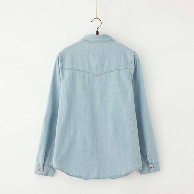 Bluză din denim de toamnă Plus Size 4XL Femei Topuri largi Imprimare cu flori Patchwork bluze Bluze cu mâneci lungi Cămăși vintage Blusas AB327