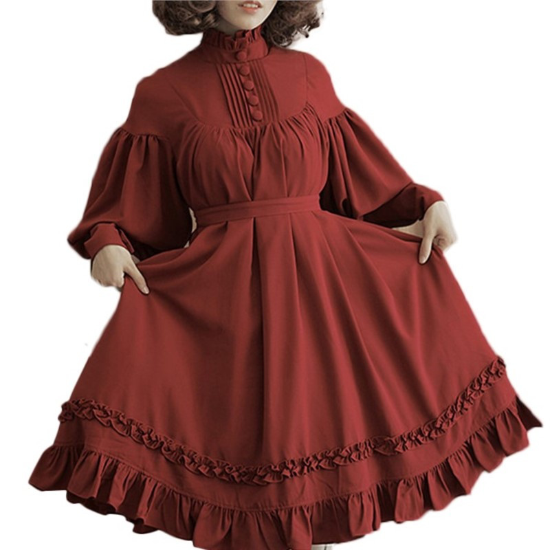 Japoniška gotikinė vintažinė Lolita vakarėlis suknelė Moteriška juoda medvilnė ilgomis rankovėmis Minkštos elegantiškos vakarinės princesės suknelės Saldžios 2023 m. Nauja