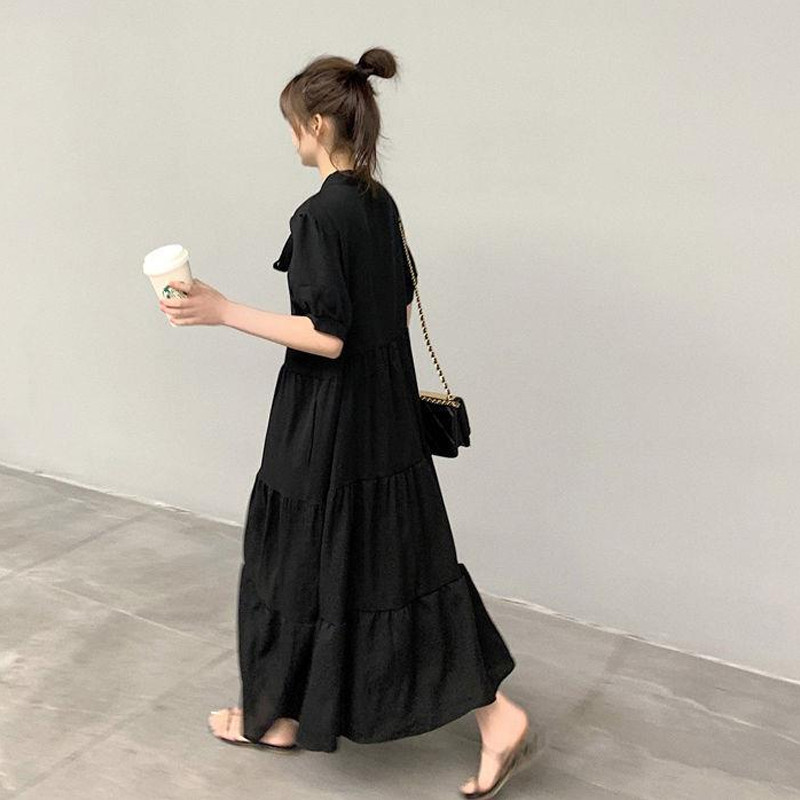 Vasaros nauja solidi, klostuota, suvarstoma, ilga suknelė, trumpomis rankovėmis, palaida, didelio dydžio, laisvalaikio suknelės Paprasti madingi moteriški drabužiai