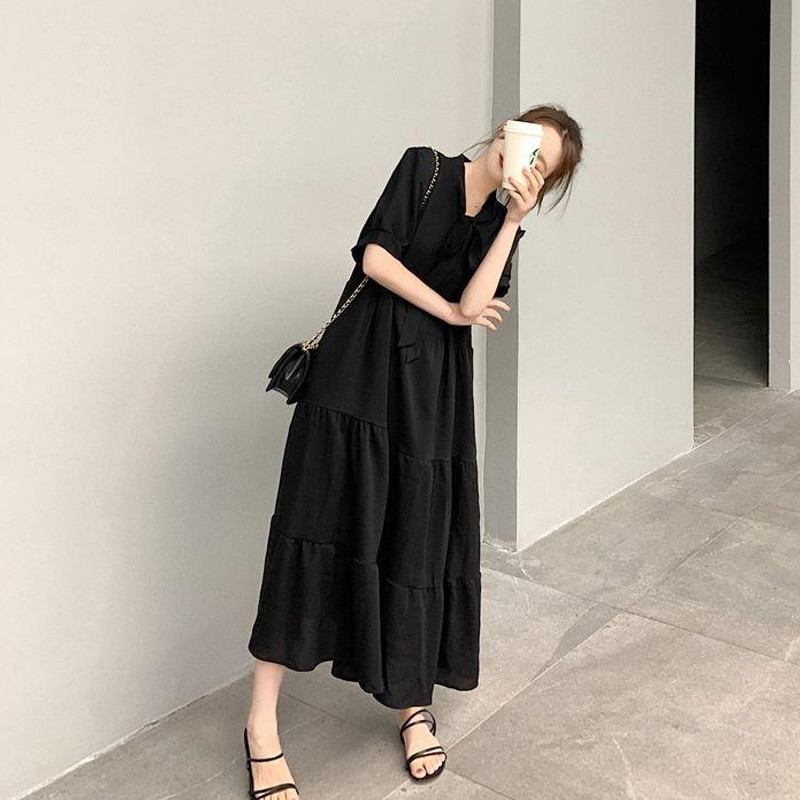 Vasaros nauja solidi, klostuota, suvarstoma, ilga suknelė, trumpomis rankovėmis, palaida, didelio dydžio, laisvalaikio suknelės Paprasti madingi moteriški drabužiai