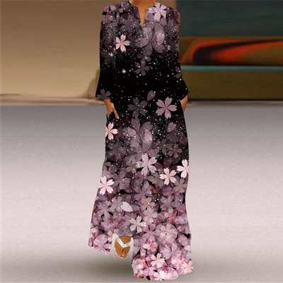 Nove ženske jesensko-zimske duge haljine iz 2023. Ženske široke večernje haljine dugih rukava s džepovima Elegantna starinska haljina s printom leptira