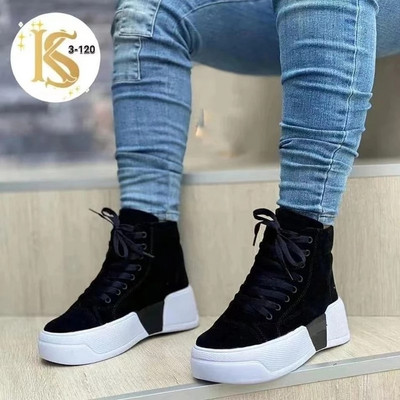 2022, primăvară toamnă, pantofi de pânză pentru femei, pantofi cu platformă înaltă, ocazional pentru femei, cu fundul gros, invizibilitatea crește în interiorul cu șireturi