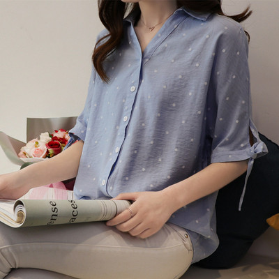 Femei largi 4xl Bluză albă Cămașă tunică cu buline Bluze din șifon Feminine Fundă Plus Size Topuri Femeie Cu umăr care căde mânecă Nou