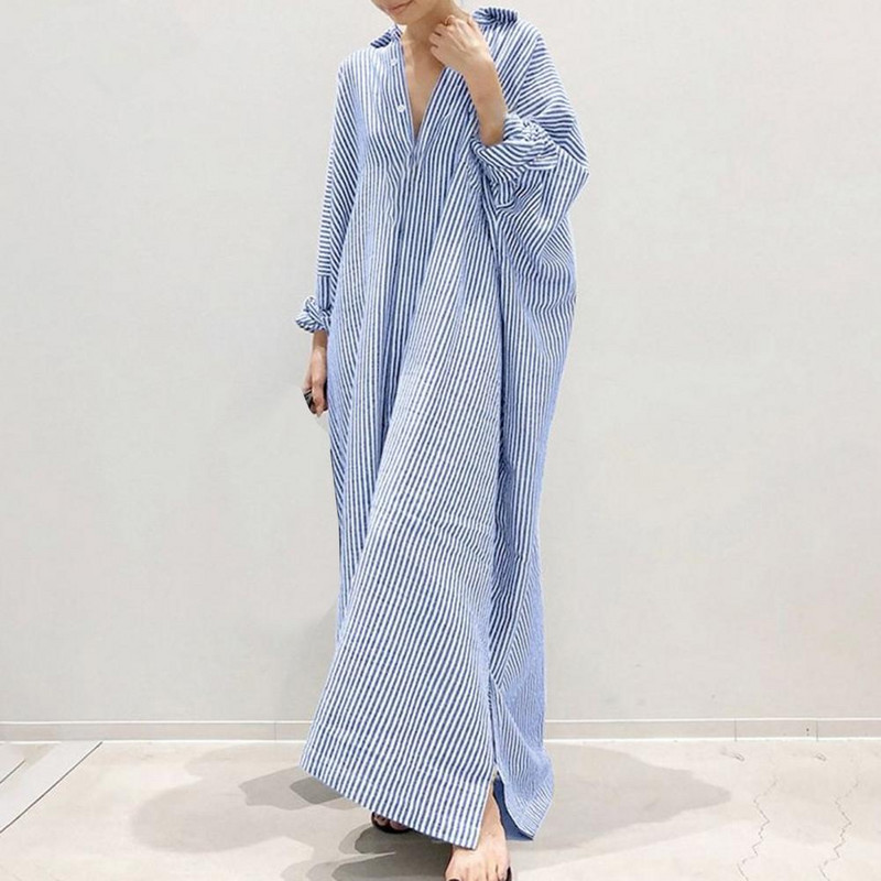 Moda femei rochie cu rever cu gât, cu dungi, toamnă, cu mâneci lungi, nasturi, rochie maxi lungă, cămașă elegantă, rochii pentru femei, rochie de soare