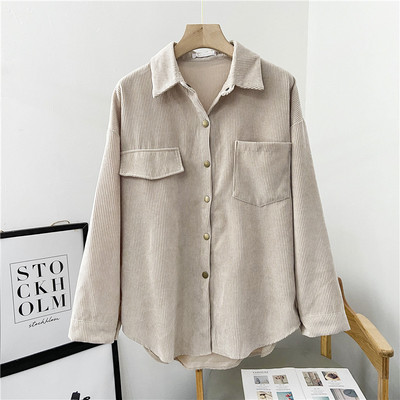 Γυναικείες μπλούζες Κοτλέ μασίφ πουκάμισα casual τσέπες μακριά μανίκια με γυριστό γιακά Κορεάτικο στυλ Vintage απλό φθινόπωρο με κουμπιά επάνω INS
