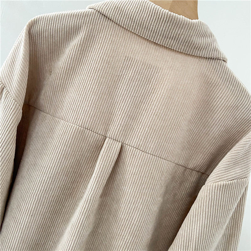 Γυναικείες μπλούζες Κοτλέ μασίφ πουκάμισα casual τσέπες μακριά μανίκια με γυριστό γιακά Κορεάτικο στυλ Vintage απλό φθινόπωρο με κουμπιά επάνω INS