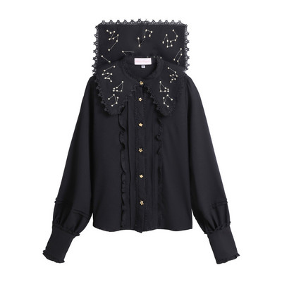 Slatka konstelacija izvezena Lolita košulja mornarski ovratnik Šifon bluza za žene