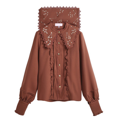 Slatka konstelacija izvezena Lolita košulja mornarski ovratnik Šifon bluza za žene