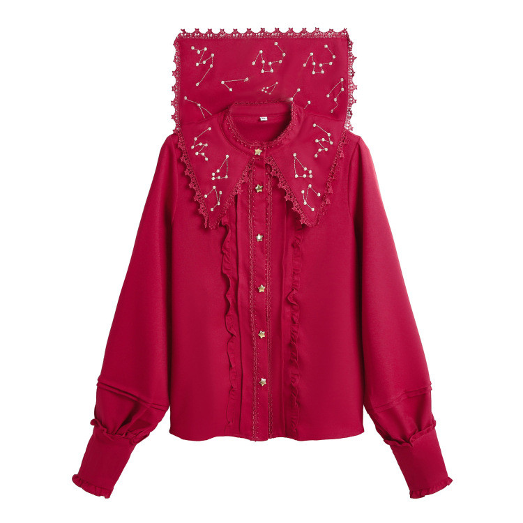 Slatka konstelacija izvezena Lolita košulja mornarski ovratnik Šifon bluza za žene