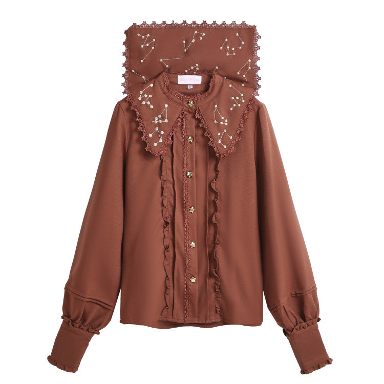 Slatka konstelacija izvezena Lolita košulja mornarski ovratnik Šifon bluza za žene