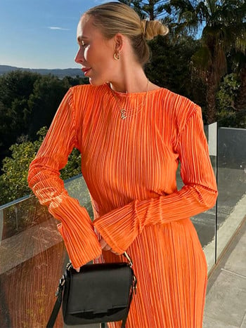 Hawthaw Women Fashion Μακρυμάνικο Streetwear Bodycon Orange Midi φόρεμα 2022 Φθινοπωρινά ρούχα Είδη χονδρικής για επιχειρήσεις