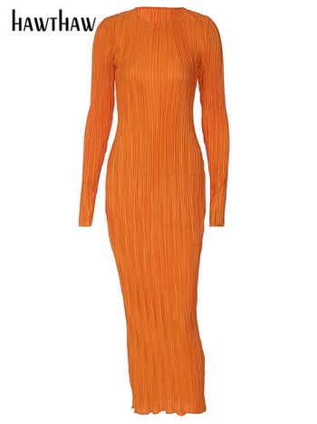 Hawthaw Women Fashion Μακρυμάνικο Streetwear Bodycon Orange Midi φόρεμα 2022 Φθινοπωρινά ρούχα Είδη χονδρικής για επιχειρήσεις