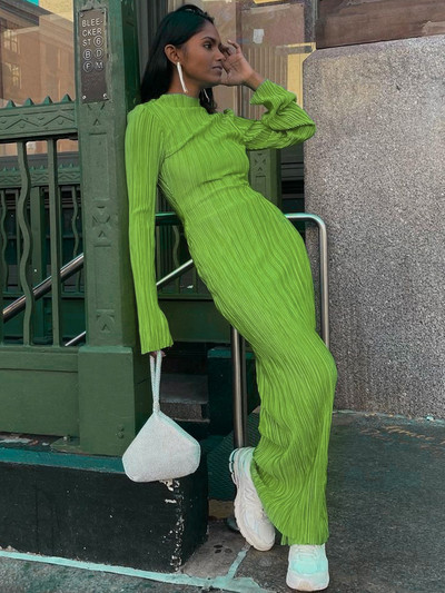 Hawthaw Women Fashion Μακρυμάνικο Streetwear Bodycon Orange Midi φόρεμα 2022 Φθινοπωρινά ρούχα Είδη χονδρικής για επιχειρήσεις