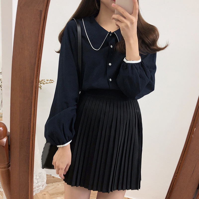 Γυναικείο πουκάμισο Vintage Μπλούζα Φαρδιά Πουκάμισα στο δρόμο Γυναικεία μακριά φουσκωτά μανίκια με γυριστό γιακά μονόπλευρη μπλούζα πουκάμισο τοπ γραφείου