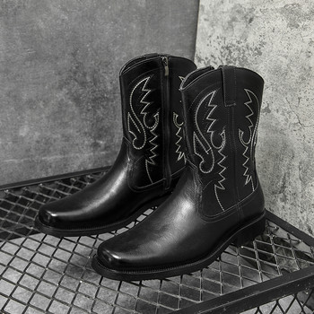 Chelsea Boots Ανδρικές μαύρες δυτικές μπότες καουμπόηδες από  Ανδρικές μπότες με κέντημα καφέ Retro Biker\'s Ανδρικές δερμάτινες μπότες