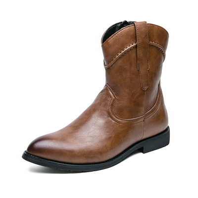 Chelsea Boots Vyriški juodi Western Cowboy batai odos siuvinėti vyriški batai Rudi retro dviratininko vyriški odiniai batai