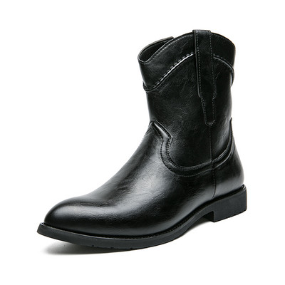 Chelsea Boots Vyriški juodi Western Cowboy batai odos siuvinėti vyriški batai Rudi retro dviratininko vyriški odiniai batai