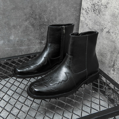 Chelsea Boots Vyriški juodi Western Cowboy batai odos siuvinėti vyriški batai Rudi retro dviratininko vyriški odiniai batai