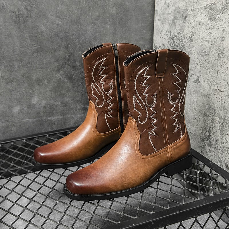 Chelsea Boots Vyriški juodi Western Cowboy batai odos siuvinėti vyriški batai Rudi retro dviratininko vyriški odiniai batai