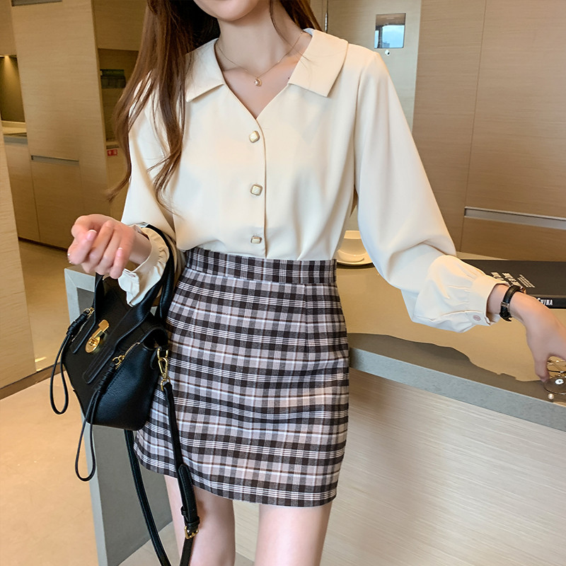 Jarná jesenná blúzka s dlhým rukávom a výstrihom do V, šifónová, dámska, biele topy a blúzky, super rozprávková kancelárska košeľa, dámska chemisier Femme 10685