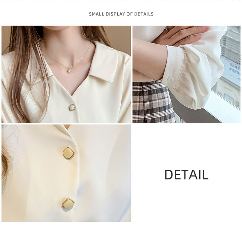 Jarná jesenná blúzka s dlhým rukávom a výstrihom do V, šifónová, dámska, biele topy a blúzky, super rozprávková kancelárska košeľa, dámska chemisier Femme 10685