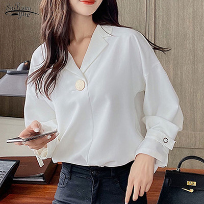 Blusas Mujer korėjiečių vintažinė viršutinė moteriška miela ilgomis rankovėmis šifoninė palaidinė rudens nauja biuro moteriško stiliaus moteriški marškiniai balti 10697