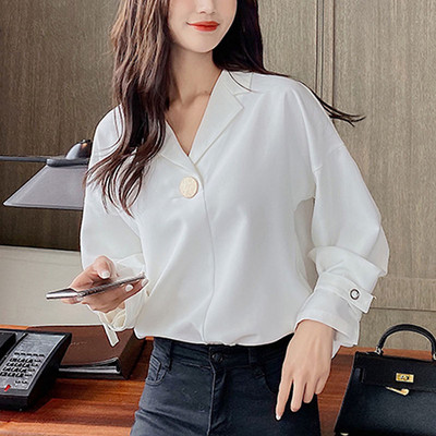 Blusas Mujer Coreeană Vintage Top Femeie Dulce Bluză din șifon cu mânecă lungă Toamnă Nou Office Stil Damă Cămăși pentru femei Alb 10697