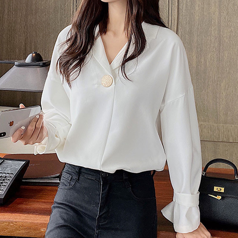 Blusas Mujer Coreeană Vintage Top Femeie Dulce Bluză din șifon cu mânecă lungă Toamnă Nou Office Stil Damă Cămăși pentru femei Alb 10697