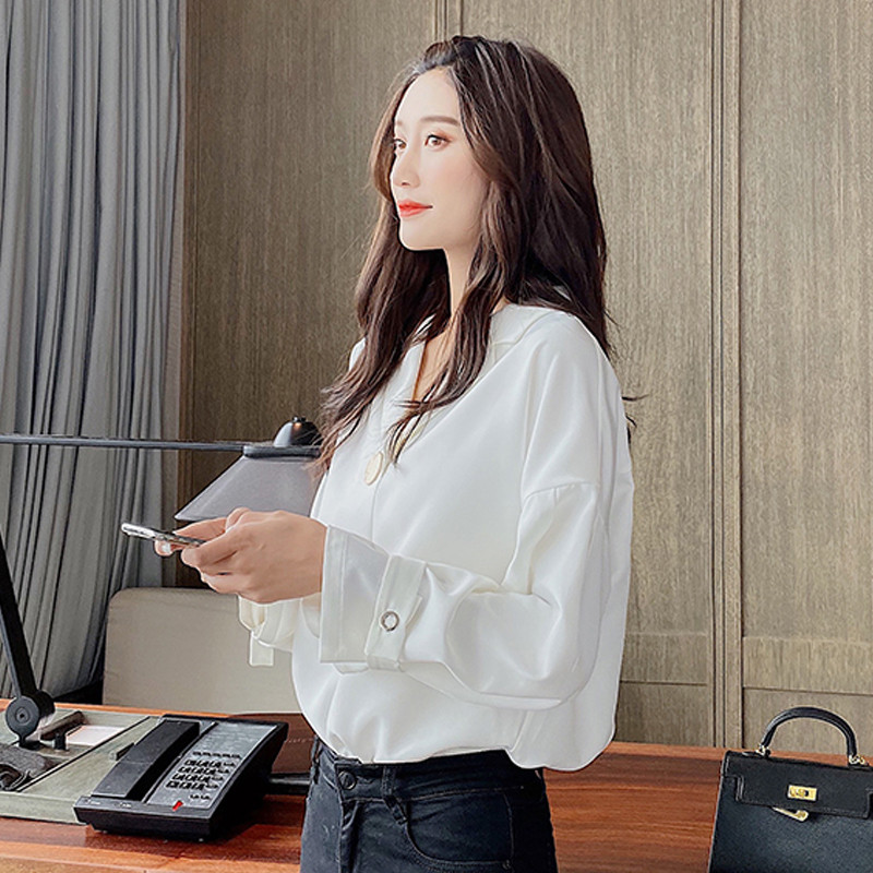 Blusas Mujer Coreeană Vintage Top Femeie Dulce Bluză din șifon cu mânecă lungă Toamnă Nou Office Stil Damă Cămăși pentru femei Alb 10697