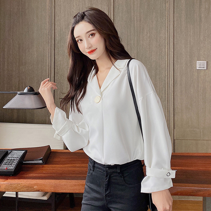 Blusas Mujer Coreeană Vintage Top Femeie Dulce Bluză din șifon cu mânecă lungă Toamnă Nou Office Stil Damă Cămăși pentru femei Alb 10697