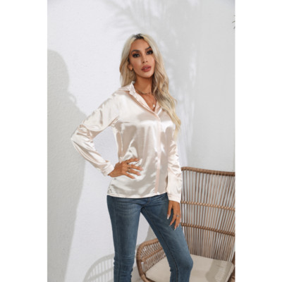 Módna hodvábna biela košeľa s dlhým rukávom a saténovou blúzkou, voľná kancelárske dámske topy, elegantná košeľa, ležérne bluzky 26104