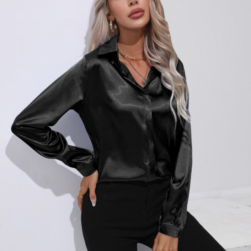 Módna hodvábna biela košeľa s dlhým rukávom a saténovou blúzkou, voľná kancelárske dámske topy, elegantná košeľa, ležérne bluzky 26104