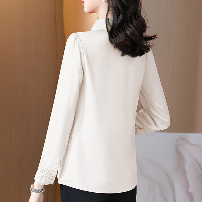 Nova elegantna satenska ženska bluza s vezom, modna košulja dugih rukava, ženske dugmad, uredske ženske majice, jednobojne odjeće, bluze 24636