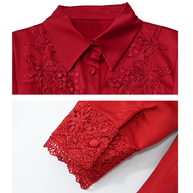 Nova elegantna satenska ženska bluza s vezom, modna košulja dugih rukava, ženske dugmad, uredske ženske majice, jednobojne odjeće, bluze 24636