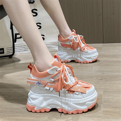 Άνοιξη 2022 Γυναικεία ογκώδη αθλητικά παπούτσια αναπνεύσιμα casual παπούτσια 10 εκατοστών με σφήνα τακούνια πλατφόρμα Trainers Chaussures Femme Sports Dad Παπούτσια