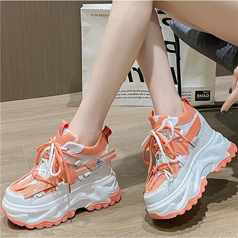 Άνοιξη 2022 Γυναικεία ογκώδη αθλητικά παπούτσια αναπνεύσιμα casual παπούτσια 10 εκατοστών με σφήνα τακούνια πλατφόρμα Trainers Chaussures Femme Sports Dad Παπούτσια