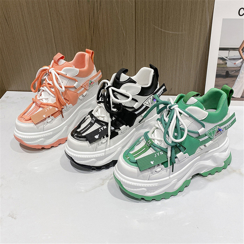 Άνοιξη 2022 Γυναικεία ογκώδη αθλητικά παπούτσια αναπνεύσιμα casual παπούτσια 10 εκατοστών με σφήνα τακούνια πλατφόρμα Trainers Chaussures Femme Sports Dad Παπούτσια