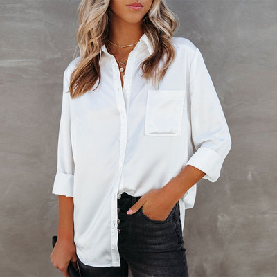 Bluze din mătase albă Moda femei Office Topuri dama Bluză albă din satin elegantă Femei Casual Moda Lejer Camasi negre Femei 24259