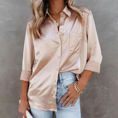 Bluze din mătase albă Moda femei Office Topuri dama Bluză albă din satin elegantă Femei Casual Moda Lejer Camasi negre Femei 24259