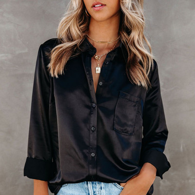 Bluze din mătase albă Moda femei Office Topuri dama Bluză albă din satin elegantă Femei Casual Moda Lejer Camasi negre Femei 24259