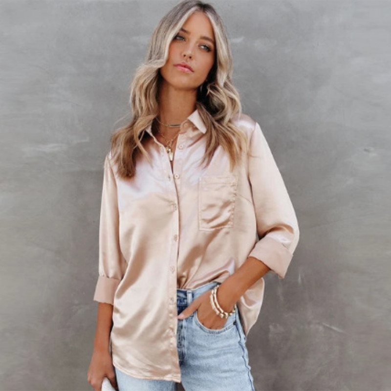 Fehér selyem blúzok Női divatos irodai női felsők fehér szatén elegáns blúz női alkalmi divat bő fekete ingek női 24259