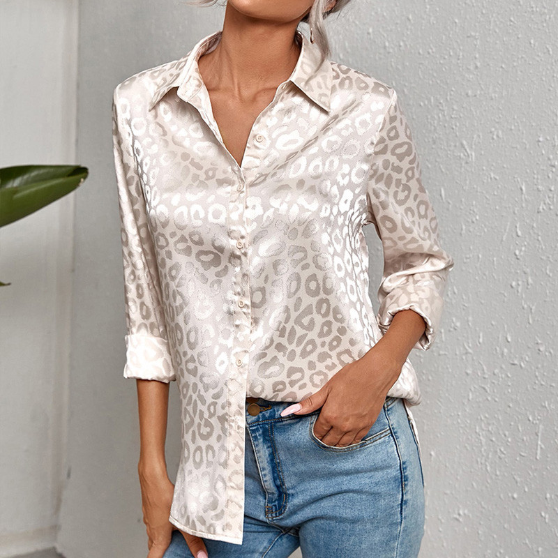 Γυναικείο πουκάμισο με στάμπα Office Lady άνοιξη 2022 Γυναικεία ρούχα με γυριστό γιακά Μακρυμάνικη μπλούζα με μονό στήθος Γυναικεία ρούχα 19169