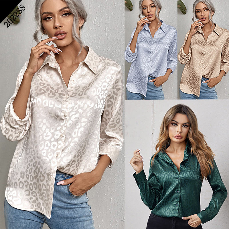Γυναικείο πουκάμισο με στάμπα Office Lady άνοιξη 2022 Γυναικεία ρούχα με γυριστό γιακά Μακρυμάνικη μπλούζα με μονό στήθος Γυναικεία ρούχα 19169