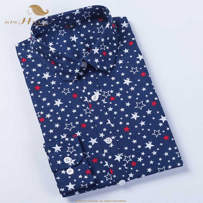 SISHION palaidinė ilgomis rankovėmis, moteriška palaidine su gėlėmis, medvilniniai marškiniai su žvaigždutėmis QY0441, moteriški vintažiniai 5XL didelio dydžio marškiniai, moteriški viršutiniai drabužiai, moteriški