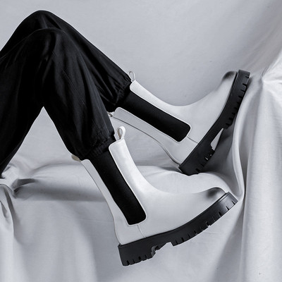 Ανδρικές μπότες σε στυλ Αγγλίας μαύρη παλίρροια μαλακό δερμάτινο φόρεμα πλατφόρμας για νυχτερινό κέντρο διασκέδασης ψηλή μπότα όμορφος τσέλσι μακριά botas mans