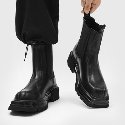 Moda Bărbați Cizme Chelsea cu platformă cu vârf pătrat Cizme casual din piele despicată Cizme de luptă pentru bărbați Cupluri Streetwear