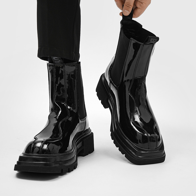 Moda Bărbați Cizme Chelsea cu platformă cu vârf pătrat Cizme casual din piele despicată Cizme de luptă pentru bărbați Cupluri Streetwear